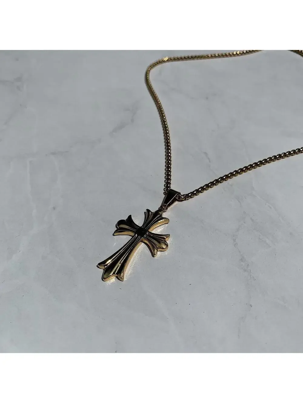 Gothic Gold Big Cross pendant stainless steel necklace
